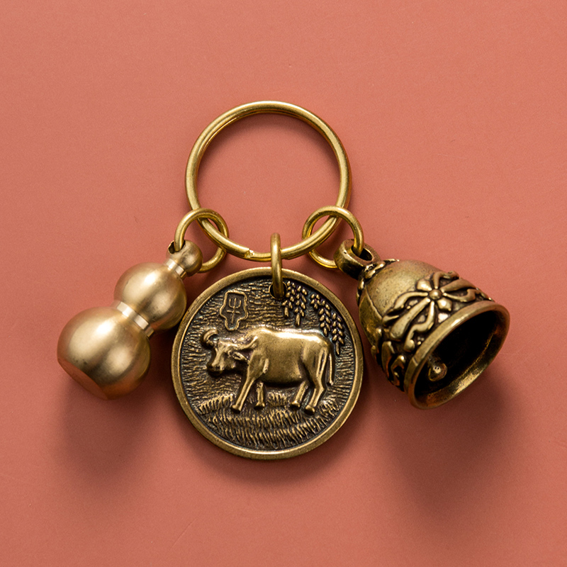 十二生肖黄铜葫芦铃铛钥匙扣挂件创意网红本命年汽车链匙圈环挂饰