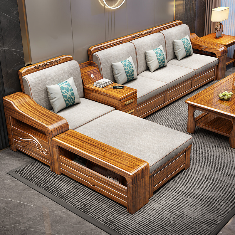 乌金木沙发新中式冬夏两用组合套装客厅家具储物箱全实木木质沙发