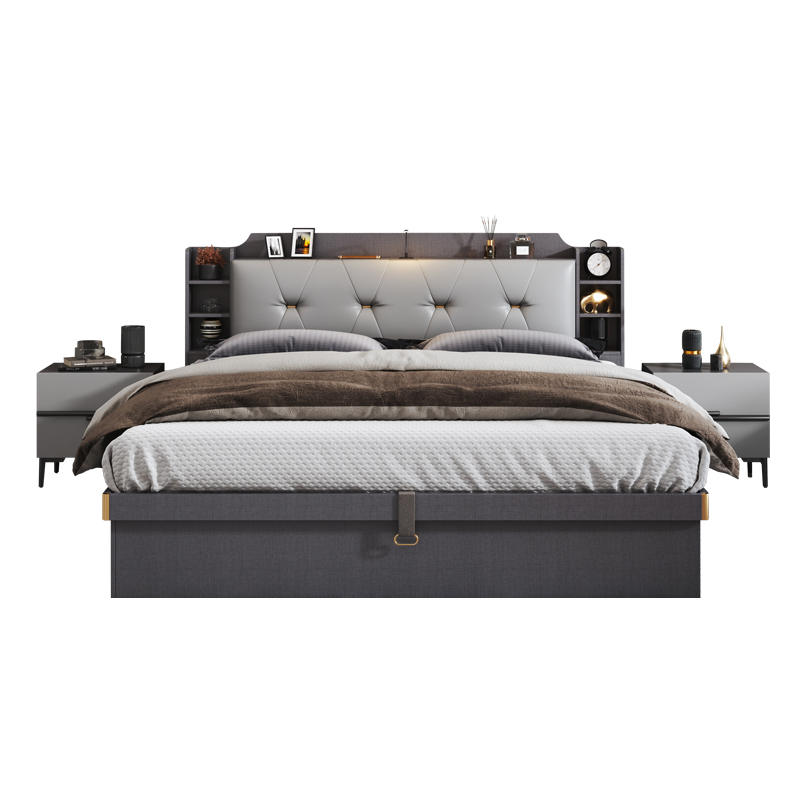 新品小户型箱体床收纳现代简约主卧床1G.8米双人床气压高箱储物床