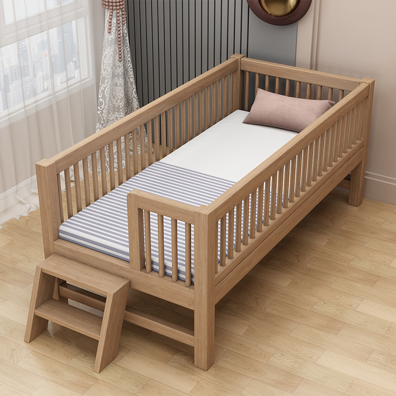 山毛榉儿童床榉木拼接床婴儿床宝宝小床带护栏床边床加宽床单人床