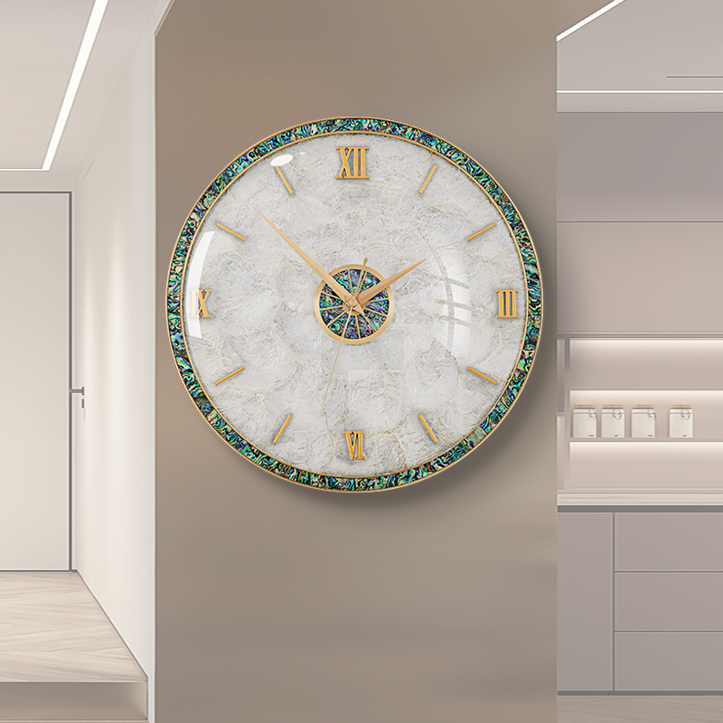 黄铜贝壳客厅挂钟北欧轻奢钟表简约现代家用装饰时钟个性创意挂表