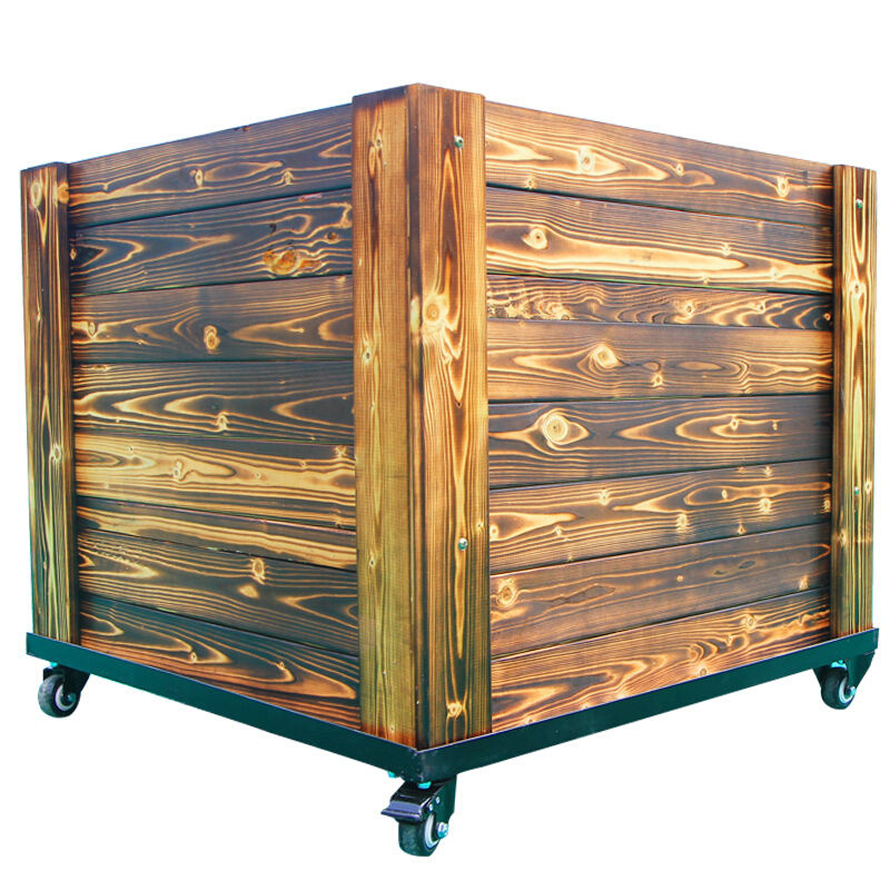 带轮防腐木花箱可移动庭院室外正方形碳化实木松木大花盆花槽