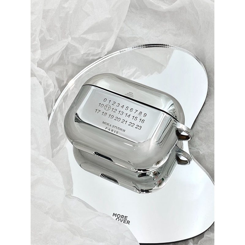 MOKASTUDIOS原创设计小众电镀银色镜面适用于苹果无线耳机airpods1/2代3代pro耳机套挂脖软壳保护套金属风