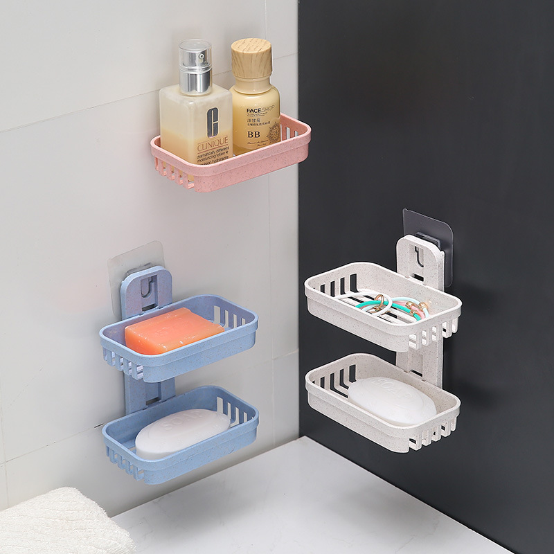 无痕贴双层镂空肥皂架浴室沥水肥皂盒强力吸盘香皂架壁挂置物架