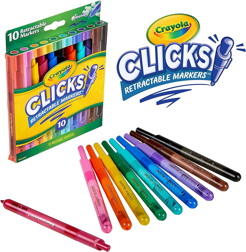 绘儿乐按钮可伸缩颜色记号笔易洗玩具正版 Crayola Click Markers