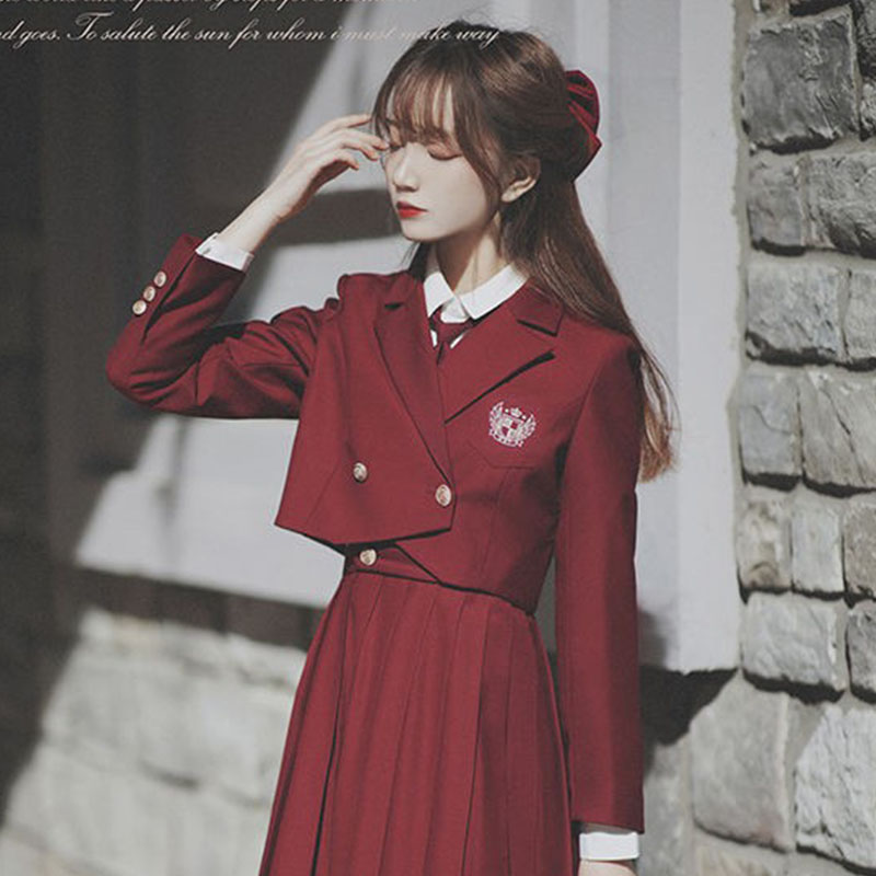 锡兰红茶护奶裙jk制服长裙红色学院风套装连衣裙表演班服春夏新款