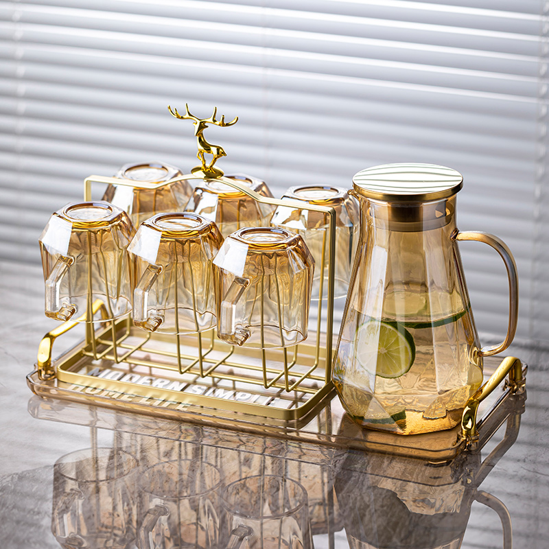 玻璃杯水杯家用客厅套装待客喝水杯子茶具耐高温轻奢家庭水壶水具