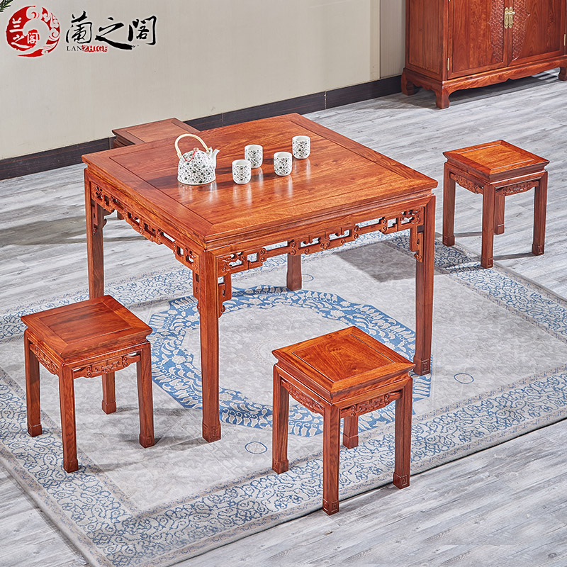 兰之阁 红木餐桌 实木方餐桌组合 非洲花梨木仿古家具八仙桌P37