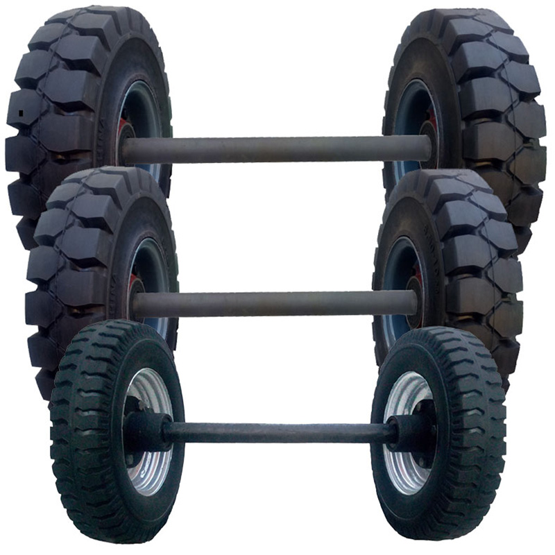 叉车轮子免充气实心橡胶拖车轮胎工地防轧两轮连轴马车轮后桥轱辘