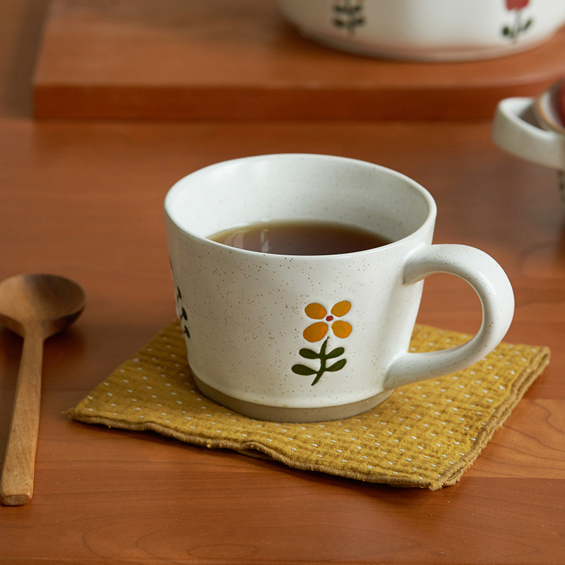 肆月复古中古咖啡杯马克杯家用陶瓷杯带把手喝水杯子水杯茶杯日式
