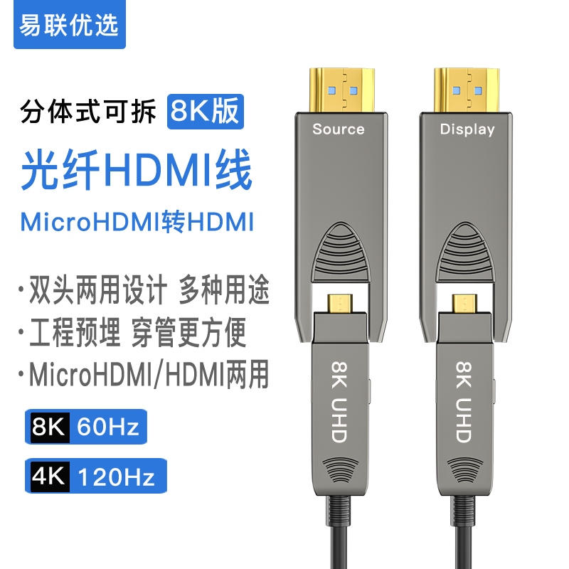 HDMI高清光纤线2.1版8K@60Hz工程穿管穿墙预埋电视机盒子双头分离