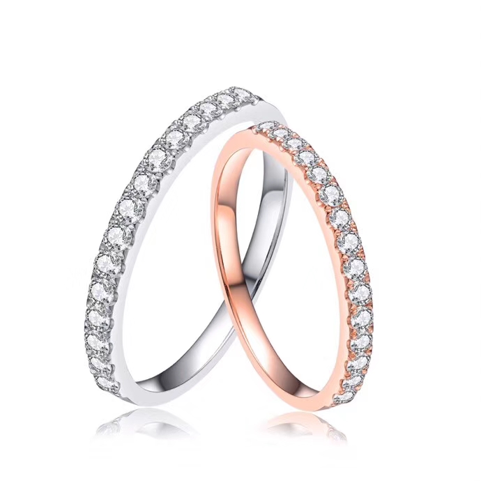 18K金钻石戒指女彩金排戒叠戴，订婚结婚钻戒送女友礼物