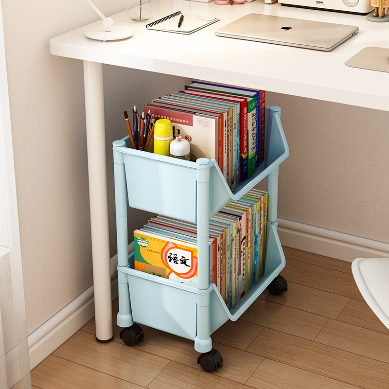 桌下书架置物架落地书本书包收纳儿童办公桌下可移动带轮简易书柜
