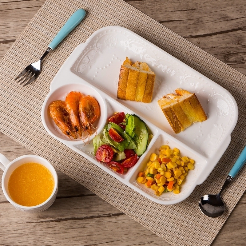 创意陶瓷日式分格快餐盘家用成人一人食餐具儿童长方形分隔餐盘子