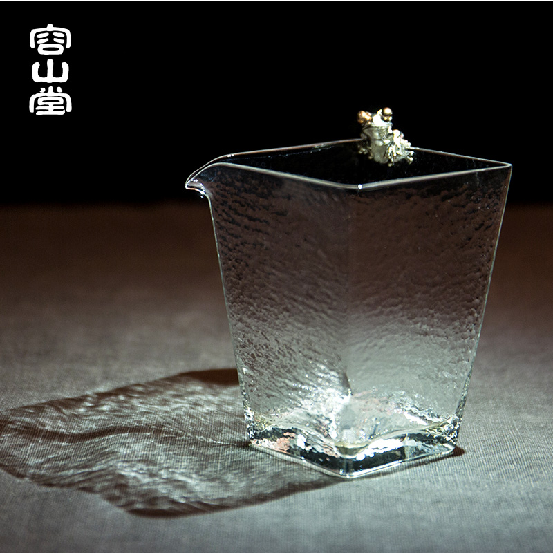 容山堂原礼锤纹玻璃公道杯方形 银质镶嵌分茶器功夫茶具茶海