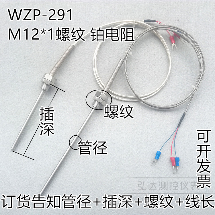 PT100铂热电阻  M12*1固定螺纹温度传感器 WZP-291不锈钢探头进口