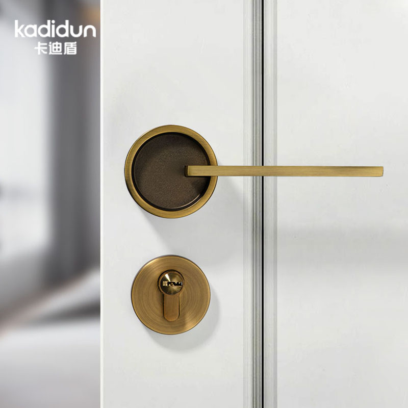 黄古铜门锁室内卧室静音磁吸锁简约分体门锁门把手锁具美式房门锁