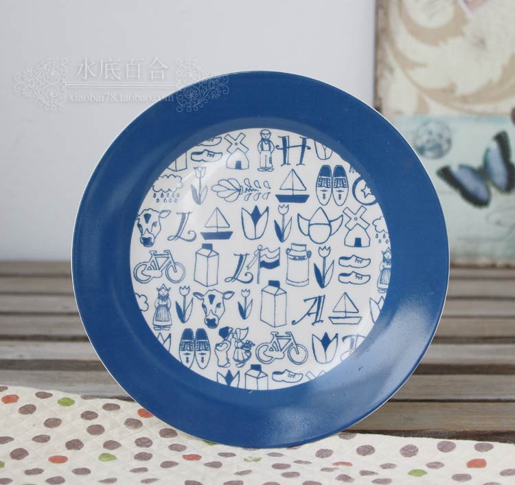 特 外贸陶瓷 清新蓝色果盘挂盘 原单美式乡村风格摆件ZAKKA装饰盘