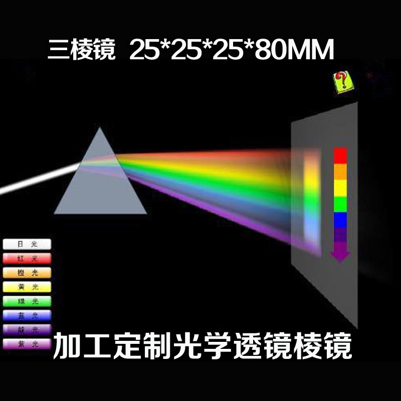三棱镜 25*25*80 看彩虹科普试验 光的折射 加工定制光学透镜棱镜