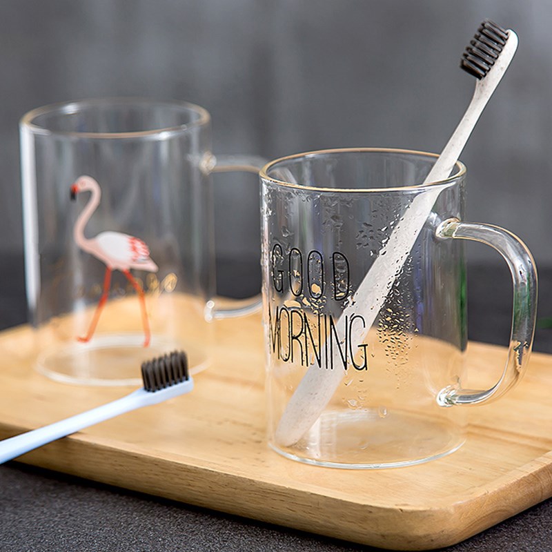 漱口杯简约带把手创意透明玻璃牙缸洗漱杯喝水杯情侣家用刷牙杯子