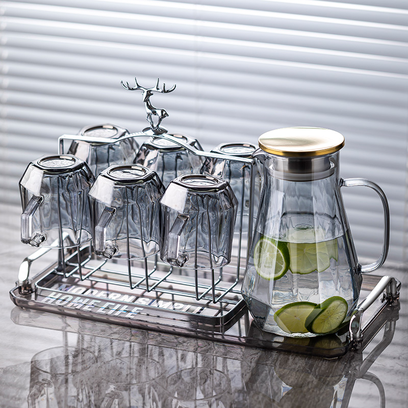 玻璃水杯套装家用大容量轻奢水壶客厅耐高温高颜值水具带把泡茶杯