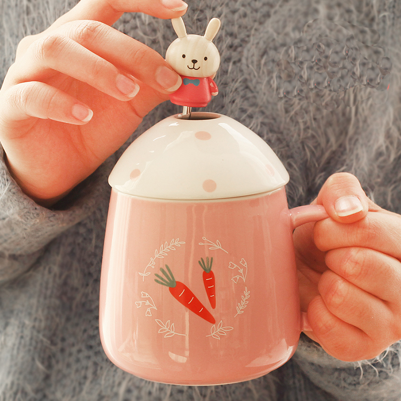 创意卡通可爱水杯子陶瓷马克杯带盖勺创意情侣早餐牛奶麦片咖啡杯