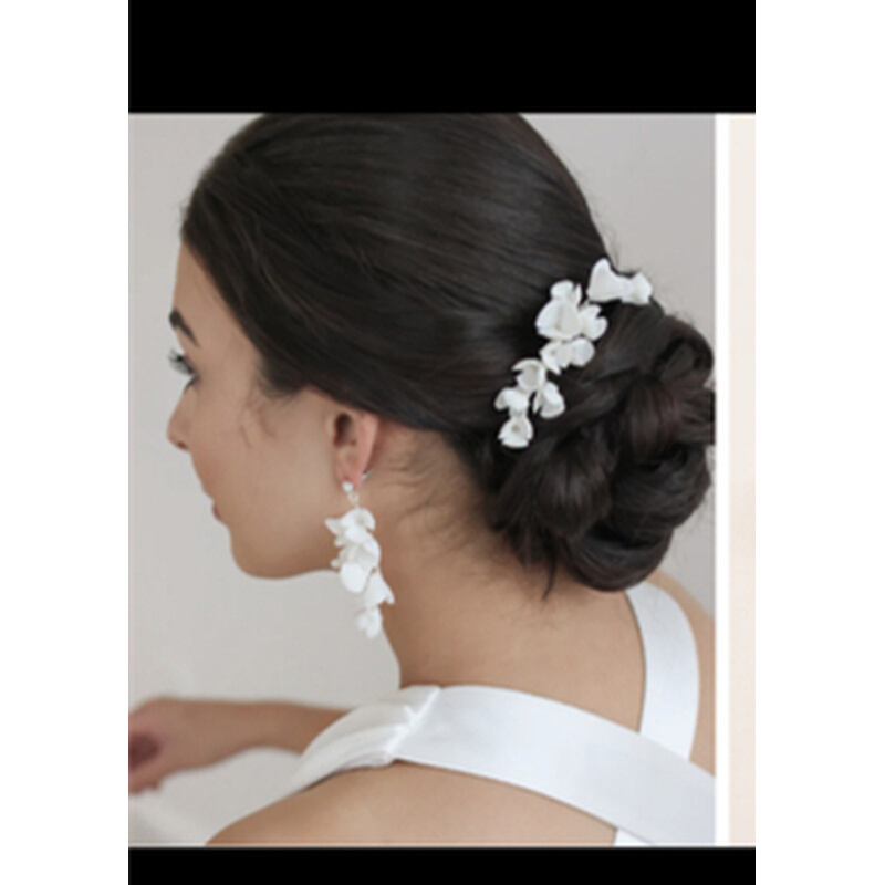 花朵制品配饰手工欧式陶瓷白色婚礼浪漫唯美耳环户外小巧发梳