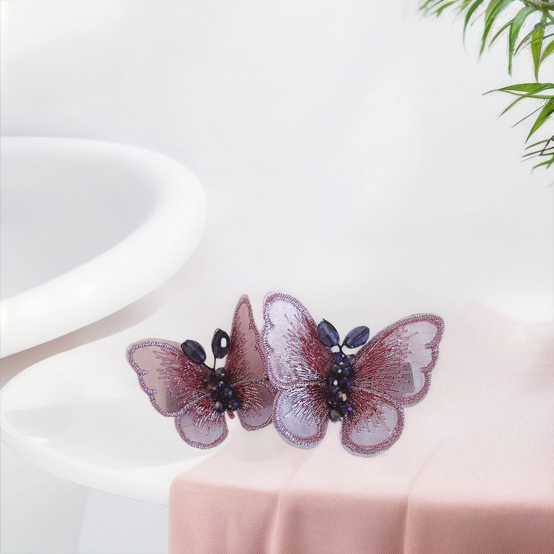 韩式浪漫蝴蝶水晶刺绣优雅发夹淑女气质手工鱼夹弹簧夹头饰