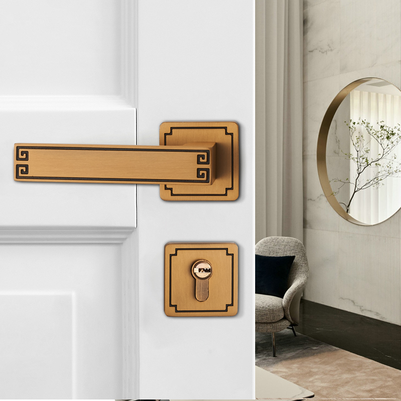 新中式门锁室内卧室房间木门锁房门锁家用静音磁吸门把手分体锁具