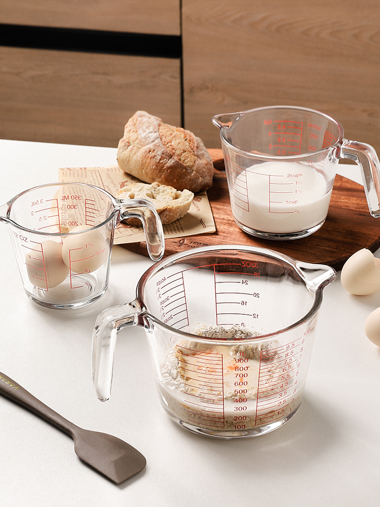玻璃量杯带刻度有手柄家用耐高温可微波炉厨房烘焙大容量打蛋杯子