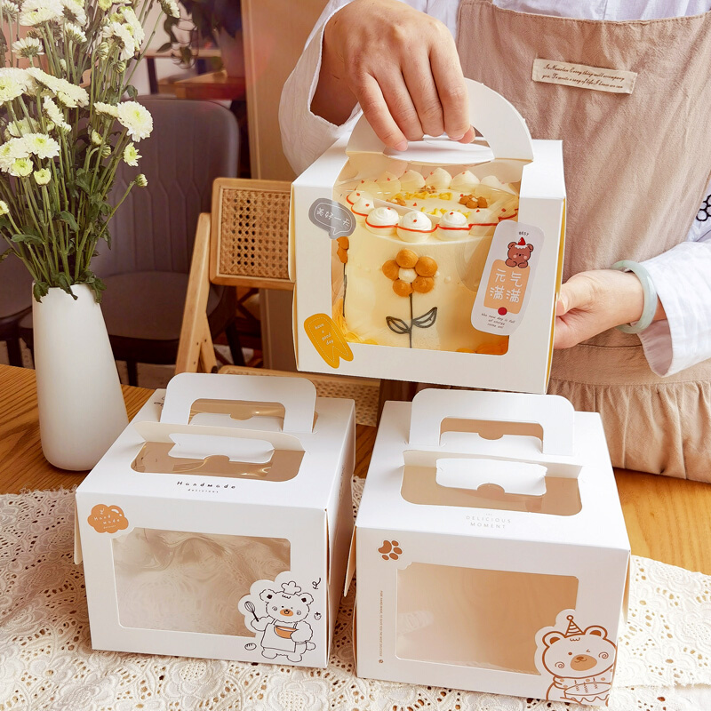 四/五寸女神节蛋糕盒子网红小4/5/6寸加高手提生日甜品烘焙包装盒