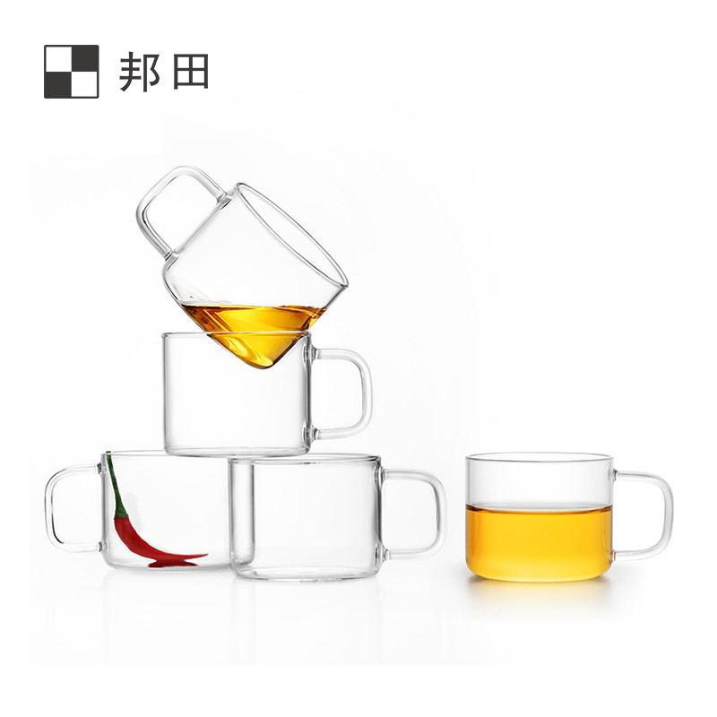 邦田玻璃小茶杯功夫茶具套装家用带把耐热加厚透明品茗杯 2只装