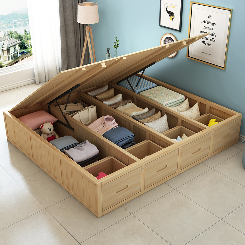速发定制实木高箱储物床单人双人床1.8米气压箱体收纳床榻榻米地