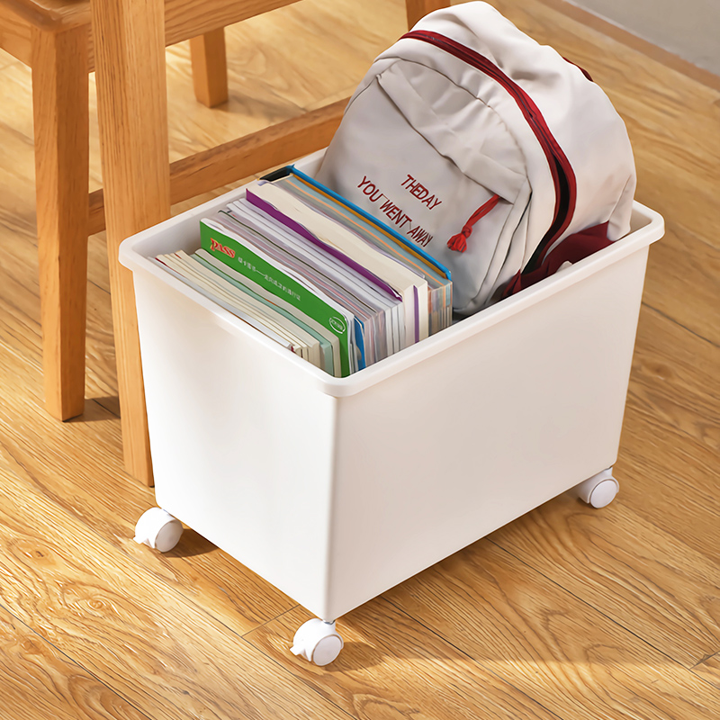 桌下学生放书包收纳盒滑轮带轮书本箱可移动推车书桌神器置物架筐