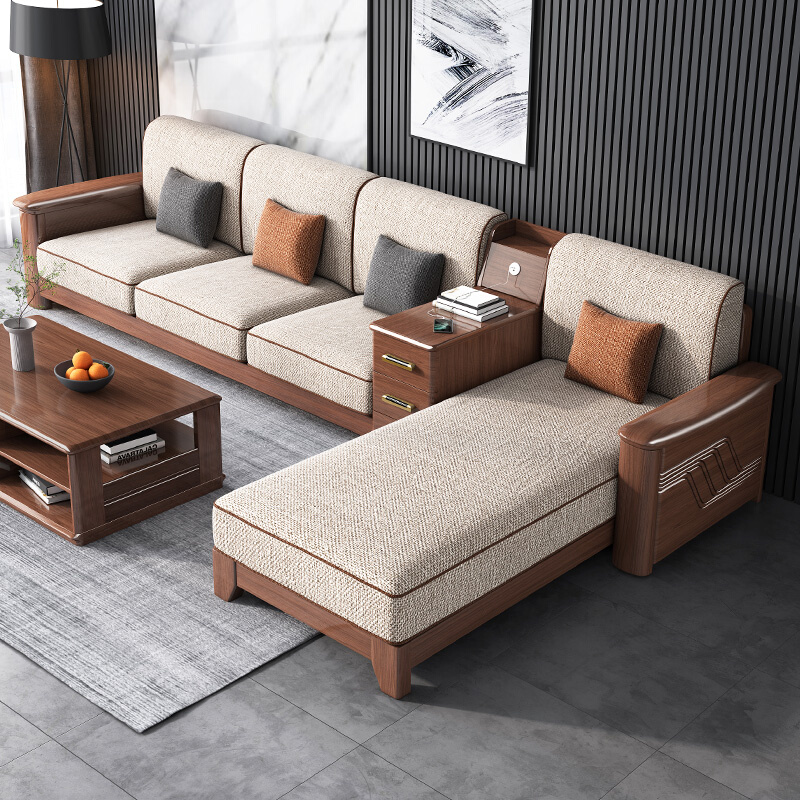 胡桃木全实木沙发新中式客厅小户质家具约转角沙发组合