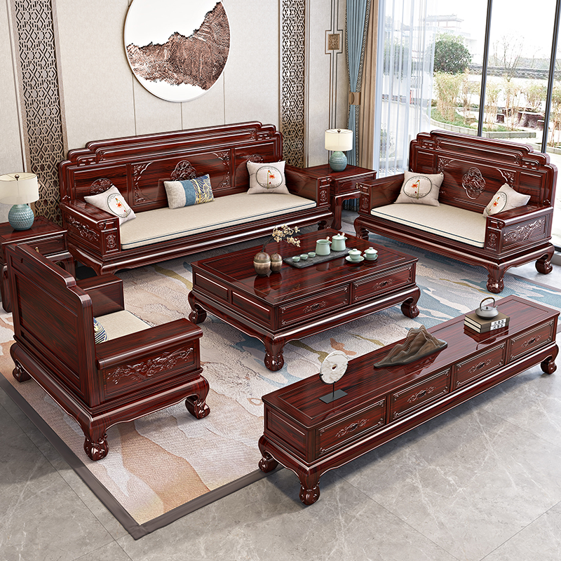 新古典酸枝实木沙发组合现代中式客厅大小户型科技布红木全套家具